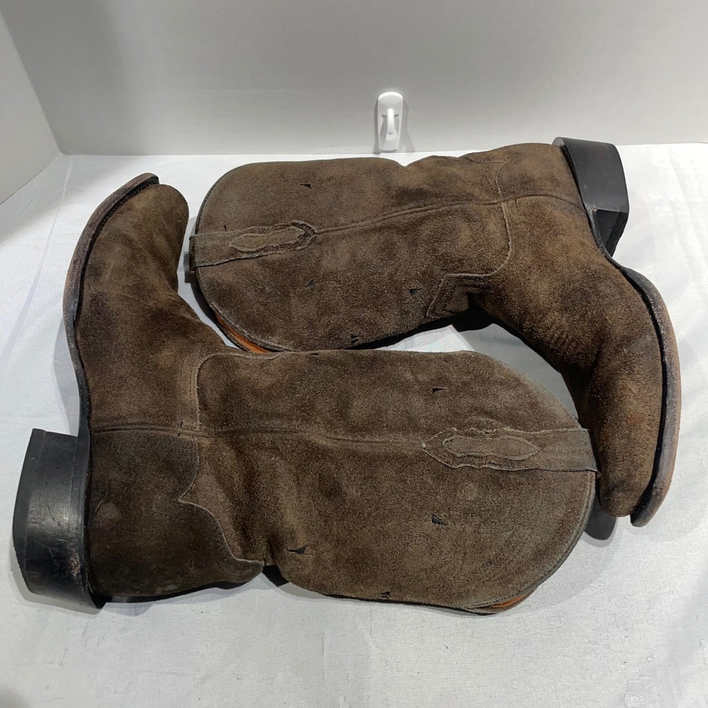 Moon Shine Brown Suede Western Cowboy Boots Square Toe Block Heel Pull On Boots - Picture 8 of 13